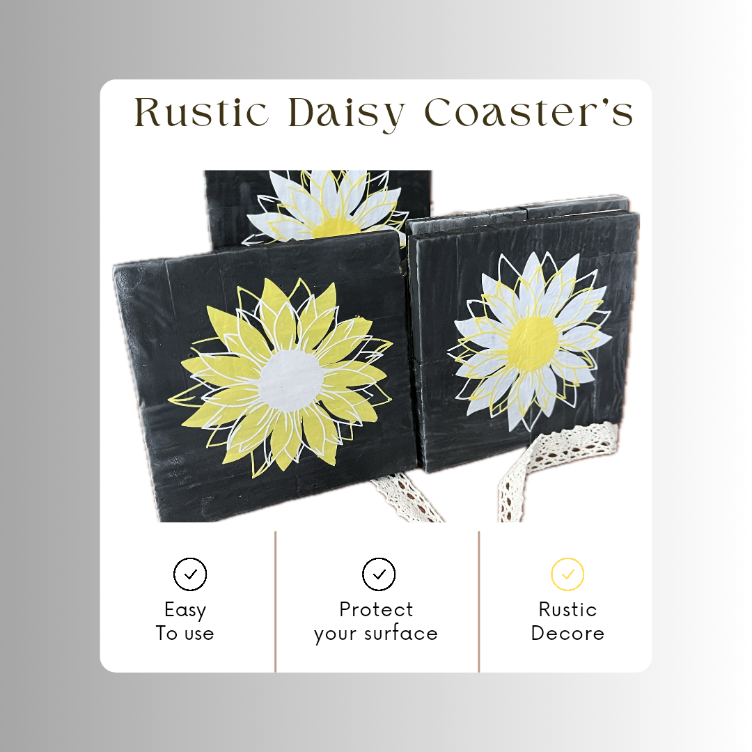 4pc Rustic Daisy Coaster Holder